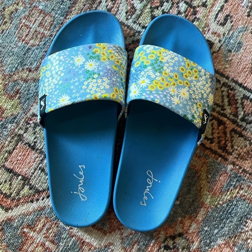 Joules Size 7 Women's Daisy Blue Slide Sandals - Picture 1 of 6